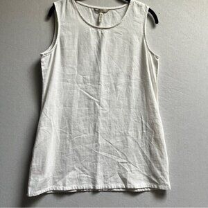 DKR White Linen Viscose Relaxed Fit Long Sleeveless Top with Pockets Sz S